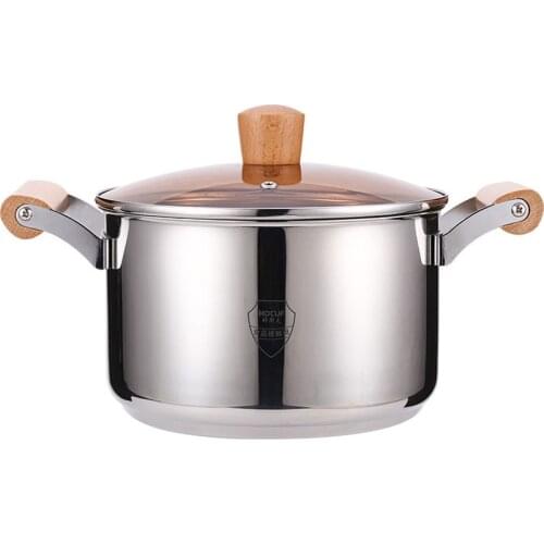 Stainless Steel Soup Pot, Chinese Kitchen Pots, Double Bottom Boiling Pot With Wooden Handle