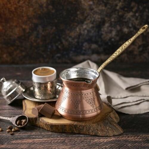 Turkish Coffee Copper Pot & Best Quality Copper Coffee Pot for Turkish Coffee, Turkish Ibrik Coffee maker, Grape Embroidered Cop