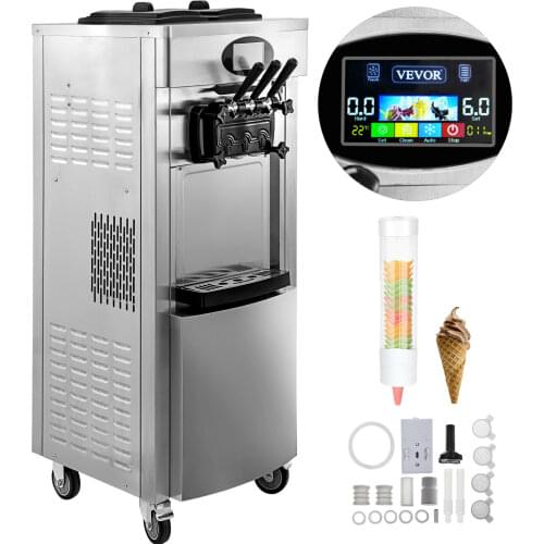 Vertical Soft Ice Cream Machine 2200W Commercial Ice Cream Machine 4.4-6.2 Gal/H Professional Ice Cream Maker Stainless Steel