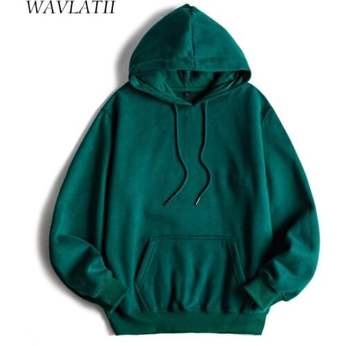 WAVLATII Women 2021 New Fleece Hoodies Female Dark Green Casual Warm Hooded Sweatshirts Lady Thick Red Tops WH2104
