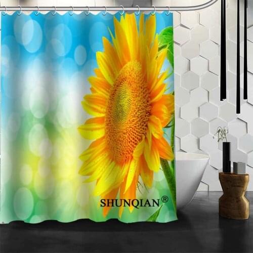 New Custom Sunflower Yellow Flowers Shower Curtains Polyester Bathroom Waterproof Bath Curtain Size 150X180cm165X200cm180X200cm