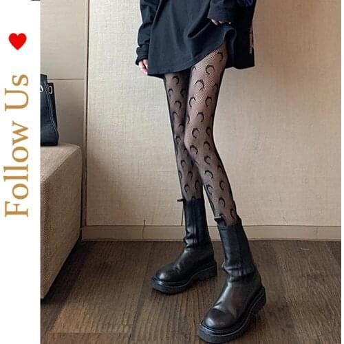 Women fashion thigh tights moon mesh print punk stretch pantyhose
