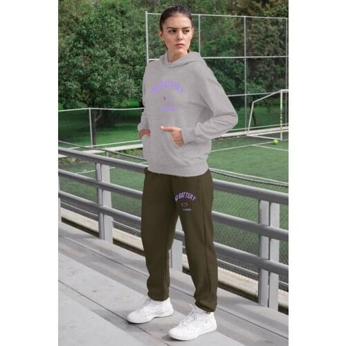 Angemiel Wear No Battery All Drama Women Tracksuit Set Gray Hooded Sweatshirt Green Sweatpants