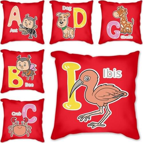 Animal 26 English Letter Cushion Cover Polyester Pillow Case Decorative Pillows Cover for Sofa Car horse ibis jaguar kangaroo