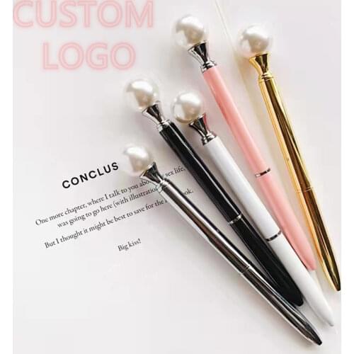 1Pcs New Candy Pearl Pen Rotating Metal Ballpoint Pen Customized Logo Text Lettering Girls Gift Pen Creative Student Stationery