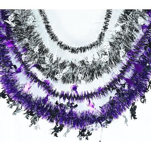 195cm Halloween Party Glitter Pumpkin Skull Witch Tinsel Twist Hanging Garland Wreath Ribbon For Halloween Decoration Supplies