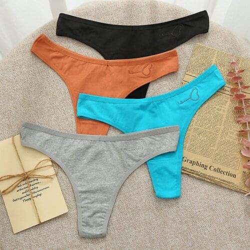 3Pcs Womens Sexy G-string Panties Cotton Sexy Thongs Underwear Underpants Solid Color Intimate Lingerie Lady Fashion Low-Rise