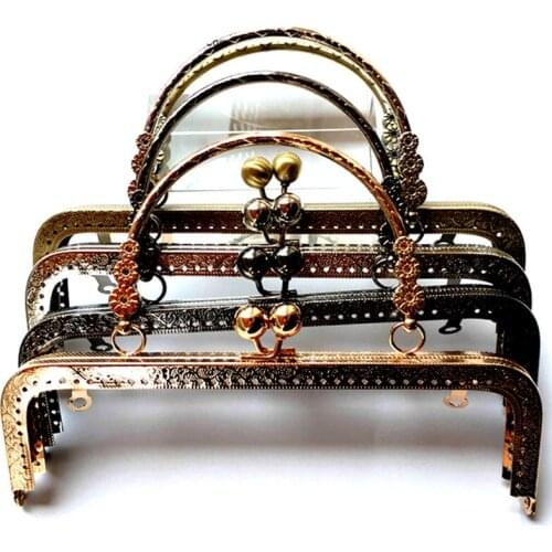 5Pcs Square Embossed Flowers Clutch Metal Frame Arc Kiss Clasp Coins Purse Handbag Handle Part Accessories 20cm