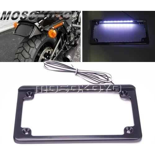 Aluminum Black Motorcycle 7-3/16" x 4-1/4" Flat Style Hidden LED Board License Plate Frame Universal Number Plate Frame Holder