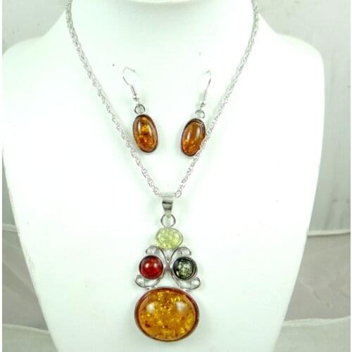 Free shipping Fashion Precious Modernist TEARDROP GOLDEN HONEY PRESSED AMBERS NECKLACE jewellery making C5