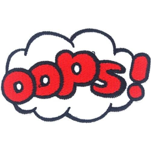 SHINE Brand 2PCs OOPS Patches For Clothing Iron On Embroidered Appliques DIY Apparel Accessories Patches B0007