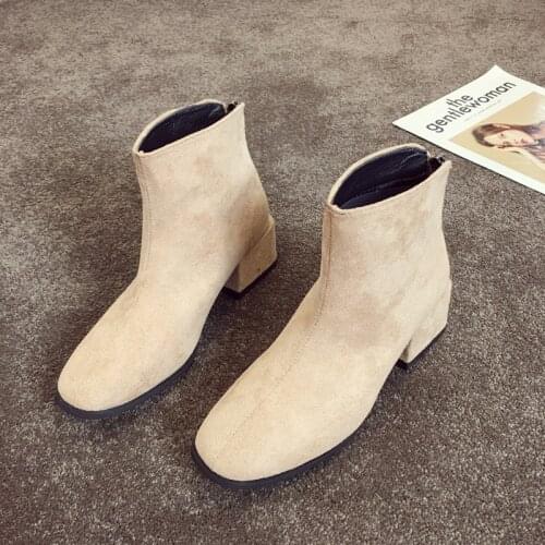 Martin Boots Chelsea Booties Female Autumn British Wind 2019 New Wild Black Square Head With Thick Back Zipper Shoes