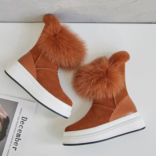Winter Ankle Boots Cow-Suede-Leather Boots Fashion Natural-Fur Warm Boots Comfortable Snow Boots Women