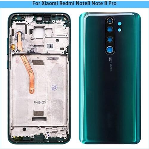 For Xiaomi Redmi Note 8 Pro Middle Frame LCD Supporting Plate Housing Frame Bezel+Battery Back Cover Glass+Camera Lens Replace