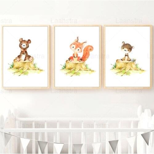 Cute Animal Cartoon Canvas Painting Childrens Room Decoration Fox Cubs Rabbit Posters and Prints Wall Picture for Home Decor