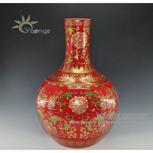 China red porcelain gold flower ceramic vase with 55 CM tall