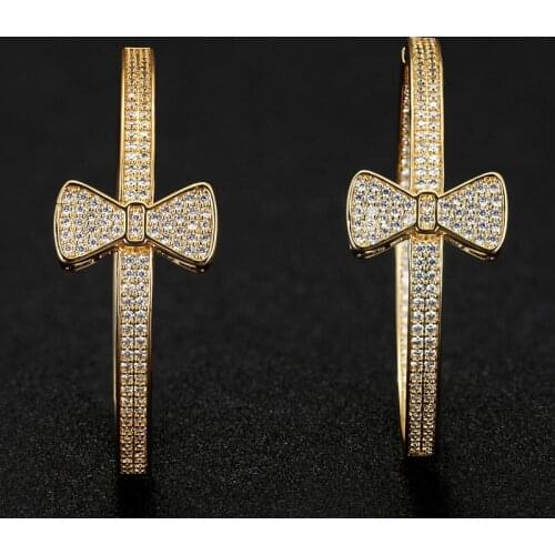 Zlxgirl classic Bow shape stud earrings jewelry full mirco paved zirconia wedding ears earrings Girl friend couple earing gift