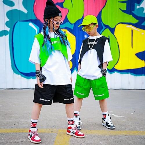 ChildrenS Hip-Hop Style Summer Boys Girls Jazz Street Dance Wear Modern Dance Hip Hop Catwalk Fashion Stage Costumes DQS7261
