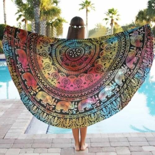Yoga Mats Round Beach Pool Blanket Table Cloth Bohemia India Elephant Mandala Tapestry Bikini Cover Up