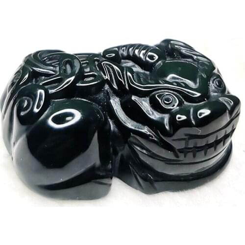 Hand Carved Natural Obsidian PiXiu Pendant Quartz Brave Troops Lucky Amulet Fashion Healing Crystal Stone Women Men Jewelry Gift