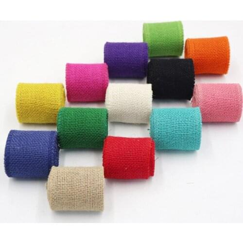 2 Roll 2 Merter/Roll 6CM Jute Ribbon Burlap Fabric DIY Wedding Party Decoration Colorful Red Green Blue White Purple Natural