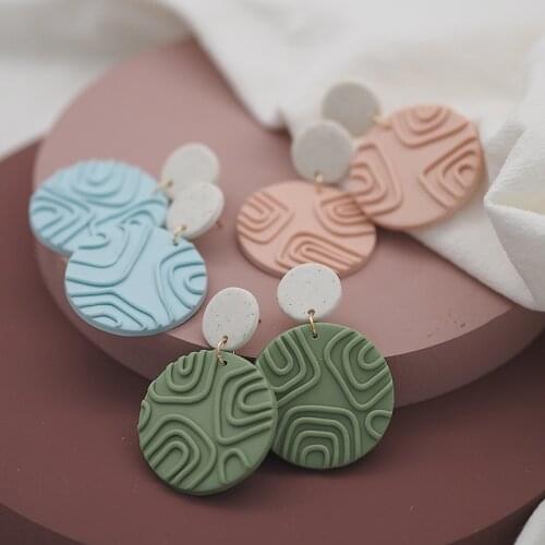 Trendy 2021 Fashion Handmade Polymer Clay Earrings Single Color Sets Sculpture Dangle Pendant Statement Earrings Studs