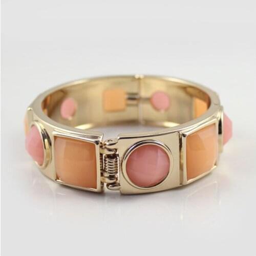 Fashion Brand Golden Color Bangle Inlay Pink /Green Artificial Gems Cuff Bracelet