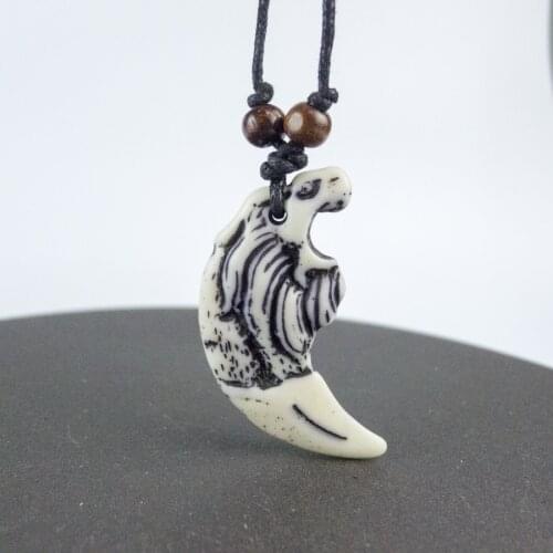 Milky White Lion Pendant limitation Yak Bone Material Bone Art Necklace Pendant Vintage Mens adjustable Rope Necklaces #GZ119