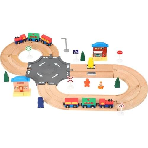 Highway disc eight character wooden track set compatible with wooden small train track children train game toys