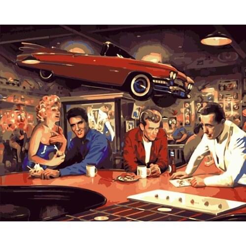 Painting By Numbers DIY Dropshipping 60x75cm Car bar for men and women Figure Handmade For Living Room Wall Decor Oil Painting