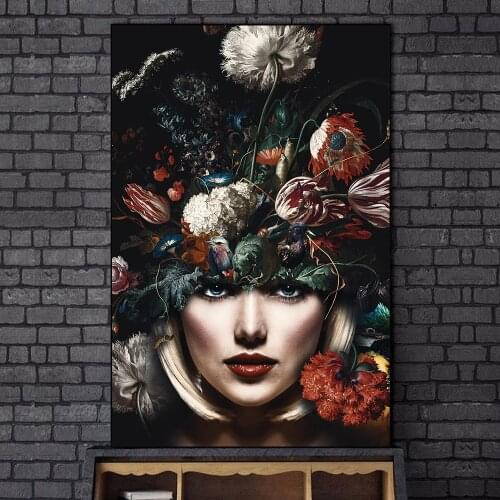 Retro Abstract Flower Woman Canvas Painting Posters and Print Cuadro Wall Art for Living Room Home Decor (No Frame)