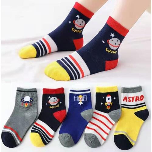 5 Pairs Children Socks Spring Autumn Soft Cotton Boys Cute Cartoon Dinosaur Print Breathable Fasion Socks Girls Baby Crew Socks