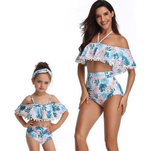 2019 New Women Strapless Shoulder Bikini Open Back High Waisted Swimwear Family Matching Swimsuits For Girls Baby Children Kids