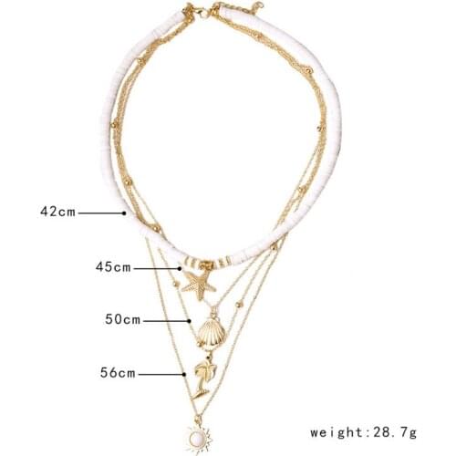 Necklace for Women Wholesale Soft Pottery Starfish Shell Pendant Jewelry Necklace Retro Sun Multilayer Necklaces Fashion