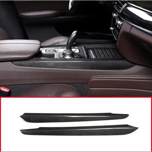 Real Carbon Fiber Car Central Control Decorative Strip Trim For BMW X5 F15 2014-2018 Car Accessories 2pcs