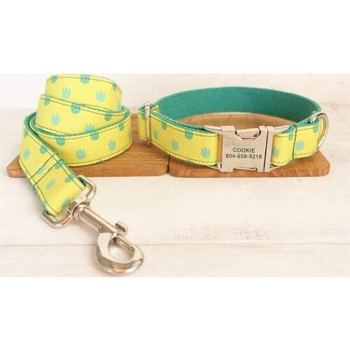 Personalized Pet Collar Customized Nameplate ID Tag Adjustable Small Yellow Gragon Paw Cat Dog Collars Lead Leash Set