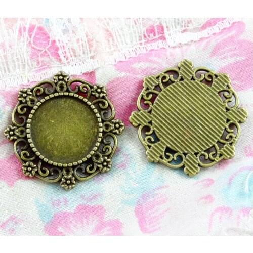 30pcs 15mm Inner Size Antique Bronze Plated Flower Style Cabochon Base Cameo Setting Charms Pendant
