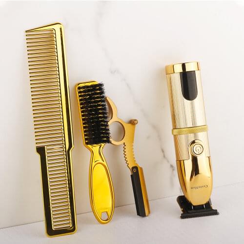 Professional Barber Hair Clipper Set Hair Trimmer Cutting Machine Comb Gold Shaving Set Cleaning Neck Brush Barber Styling Tools