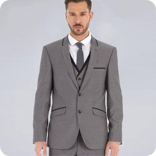 Notched Lapel Grey Men Suits for Wedding Blazer Suits Jacket Slim Fit Groom Tuxedos Coat Pants 3Piece Latest Coat Pant Designs