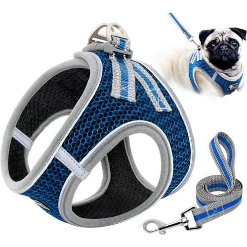 Dog Harness Vest Reflective Dog Leash Step-in Air Mesh Pet Harness Soft Padded Breathable Dog Harnesses for Small Medium