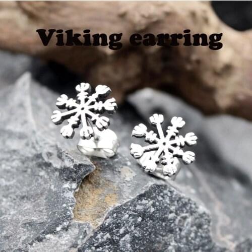 Stainless steel snowflake Viking Norse Studs Earrings Viking Jewelry Vegvisir Viking Glass Cabochon Earrings Handmade ES103