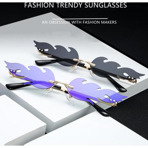 Fashion Fire Flame Sunglasses Women Men Rimless Wave Sun Glasses UV 400 Eyewear Luxury Narrow Sunglasses Cycling Accessories
