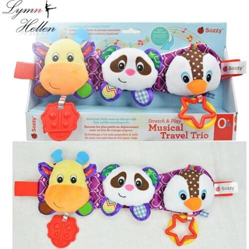 Sozzy Baby Teether musical Stuffed Plush Doll Teeth stroller car Bed hanging Toy pull ring appease Education Puzzle gift Infant