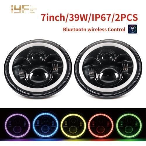 7 Inch RGB Halo Hi/Lo Beam Angel Eye LED Headlights For Harley Motorcycle Lada Offroad 4x4 JK UAZ JL 12V -36V