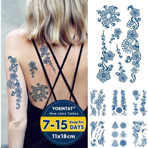 Juice Lasting Ink Tattoos Body Art Waterproof Temporary Tattoo Sticker Mehndi Henna Tatoo Arm Fake Hand Painted Tatto Women