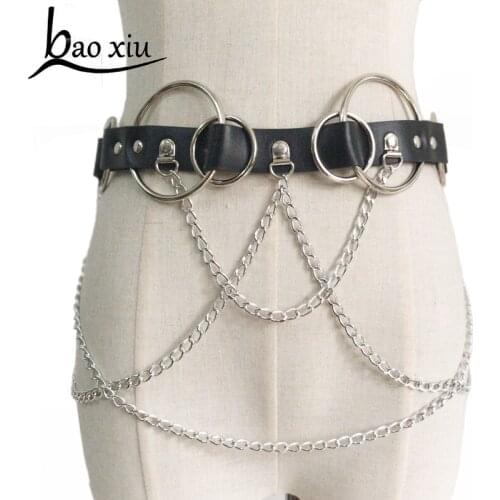 Harajuku Punk Vintage Chain Belt Sexy Waistband Garters For Women Fetish Adjustable Leather Silver Tassel Chain Bondage Harness Straps Belt Accessory