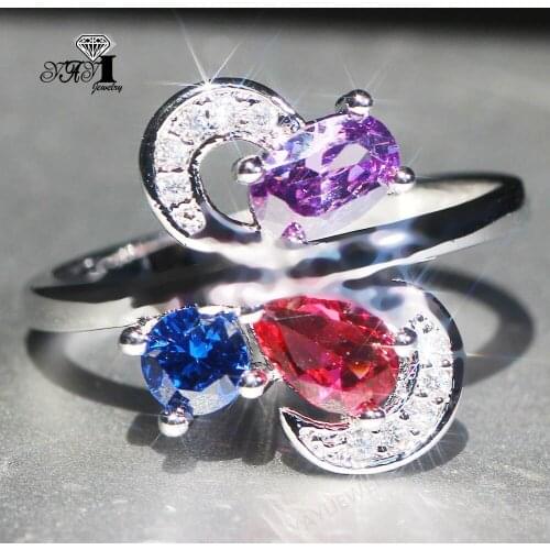 YaYI Jewelry Fashion Princess Cut Prong Setting Multi Cubic Zirconia Silver Color Engagement Wedding Party Leaves Gift Rings