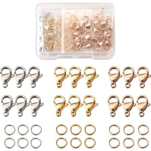 1Box Stainless Steel Lobster Claw Clasps with Open Jump Rings For Jewelry DIY Necklaces Bracelet Making Findings