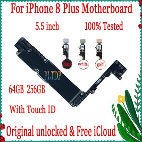 Factory unlocked Original for iphone 8 Plus Motherboard Without / With Touch ID,No iCloud for iphone 8P Mainboard,64GB / 256GB