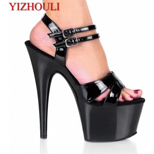 17cm Women High Square Heel Platform Summer Punk Shoes 7 Inch High Heel Fashionable Platform Pole Dancing Shoes